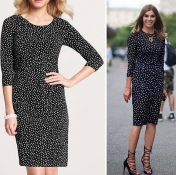 Ann Taylor Black and White Cinched Waist 3/4 Sleeve Sheath Dress Size 12 - Picture 1 of 11